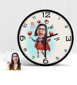 

Personalized Super Mom Cartoon Wooden Wall Clock