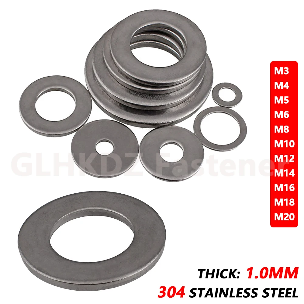 

5-100pcs Thick 1mm Flat Plain Washers Gasket Meson 304 A2 Stainless Steel for M3 M4 M5 M6 M8 M10 M12 M14 M16 M18 M20 Screw Bolt