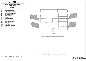 

Interior trim for Jeep Grand Cherokee 1992-1995. Set L917.