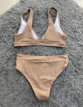 Womens Swimsuits Swimwear Bikini-Set Ribbed Push-Up Black INGAGA High-Waist Biquini