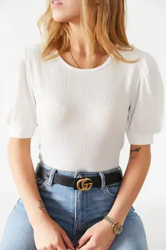 

XHAN Women Bubble Sleeve Blouse 0YXK2-43637-01