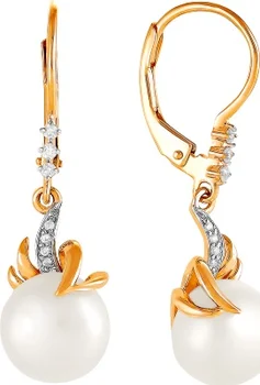 

Примаэксклюзив earrings with pearls and cubic zirconia in red gold