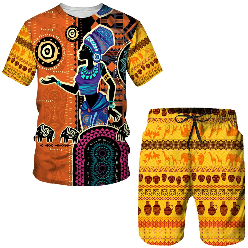 African Dashiki 3D Print T-Shirt/Shorts/Suit Men Women Ethnic Style Folk Custom Tracksuit Summer Vintage Couple 2 Pcs Outfit Set