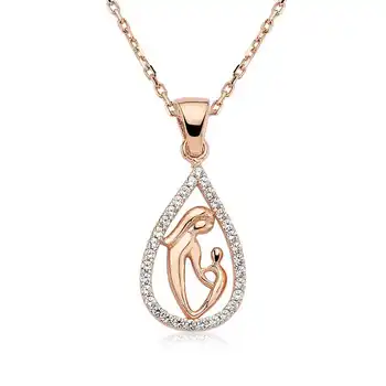 

925 sterling Silver Drop Mother Child Necklace