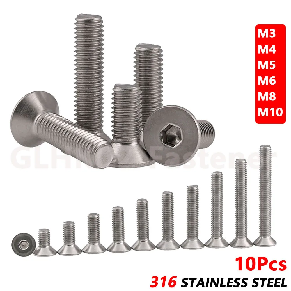 10 stücke M3 M4 M5 M6 M8 M10 Senkkopf Flach Kopf Allen Hex Buchse 