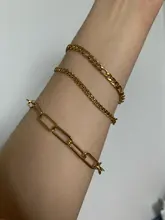 Paperclip-pulsera de cadena de acero inoxidable para mujeres y niñas, joyería fina, Color dorado, con eslabones rectangulares