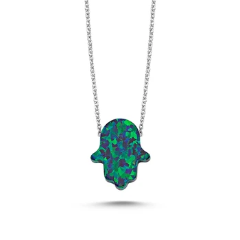 

Merve Gümüş'ten 925 Sterling Dark Green Opal Fatma Master Hand Necklace