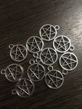 15 Uds. De abalorios de pentagrama de estrella, 17x14mm, colgantes plateados de Color plata antigua, fabricación artesanal, búsqueda de joyería tibetana