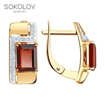 

Sokolov drop earrings with stones in gold with garnet and cubic zirconia fashion jewelry 585 women's male, long earrings