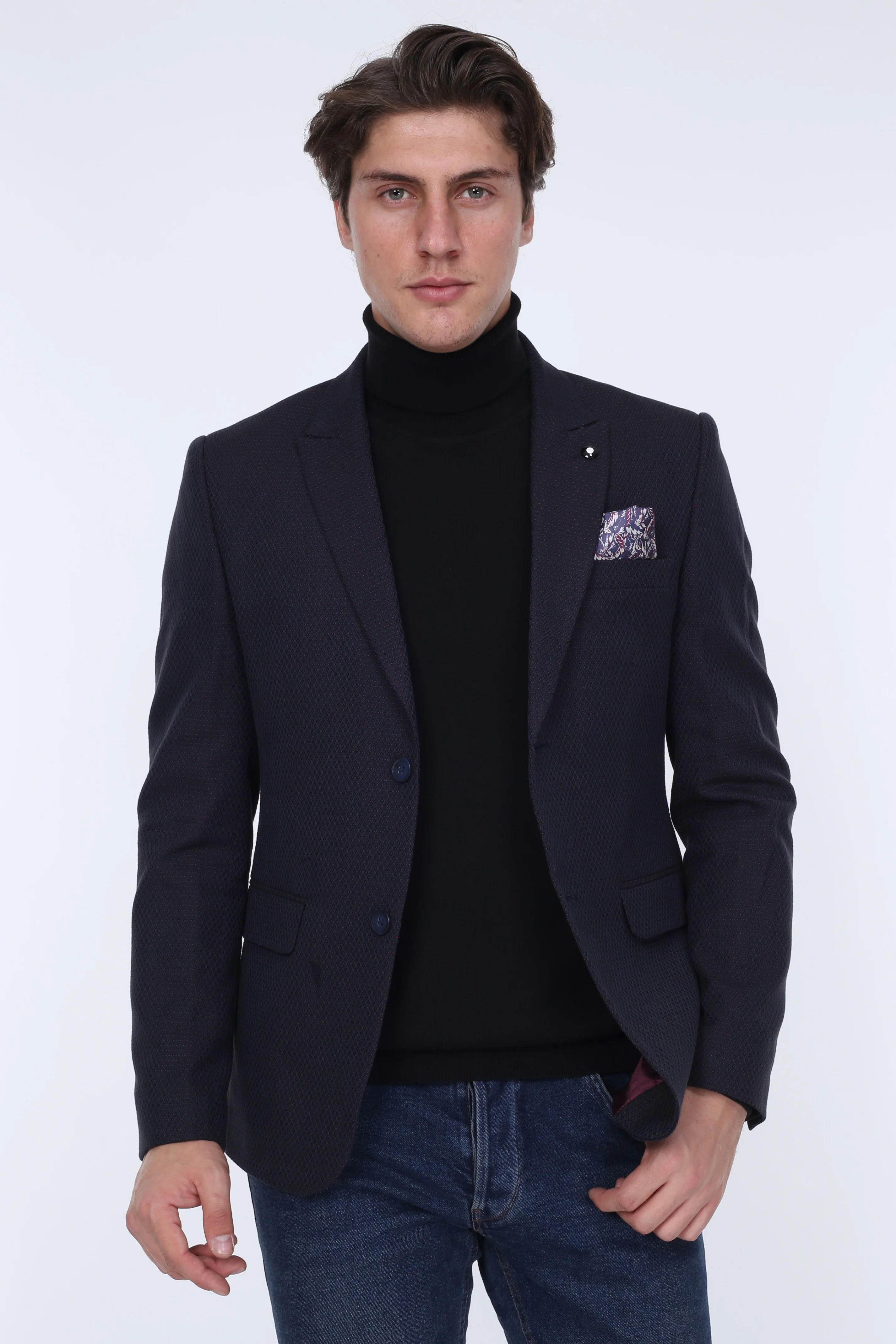 Мужской Блейзер ZENZEN 01228-NAVY-03 турецкое качество Стиль SLIM FIT Сделано в Турции настоящий европейский размер