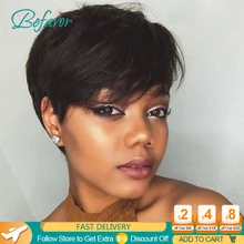 

Short Human Hair Wigs Pixie Cut Wig with Bangs Straight Brazilian Hair for Black Women Machine Made Cheap Glueless Wig Perruque
