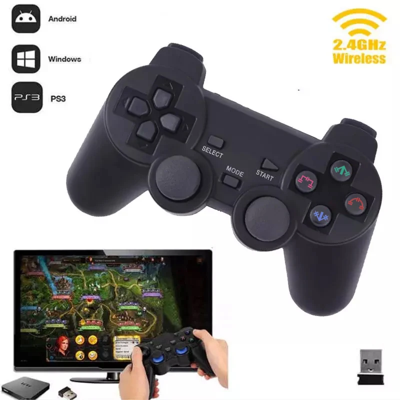 

Wireless Gamepad Universal 2.4G Receiver Joystick DUAL VIBRATION for Android TV Box Tablets PC Game Controller PS3 Mando In St