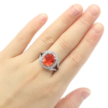 

21x17mm 2020 Fashion Jewelry Created Orange Spessartine Garnet White CZ Gift For Sister Silver Rings
