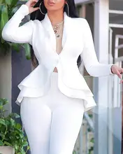 2020 Women Fashion Elegant V-Neck Long Sleeve Elastic Business Suit Sets Solid Ruffles Design Top & Skinny Pencil Pant Sets 2020 Women Fashion Elegant V-Neck Long Sleeve Elastic Business Suit Sets Solid Ruffles Design Top & Skinny Pencil Pant Sets