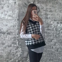 Plaid Sweater Waistcoat Pullovers Female Vest Women Simplee Knitted Black Korean-Style