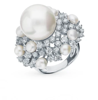 

Silver ring with cubic zirconia and pearls sunlight sample 925