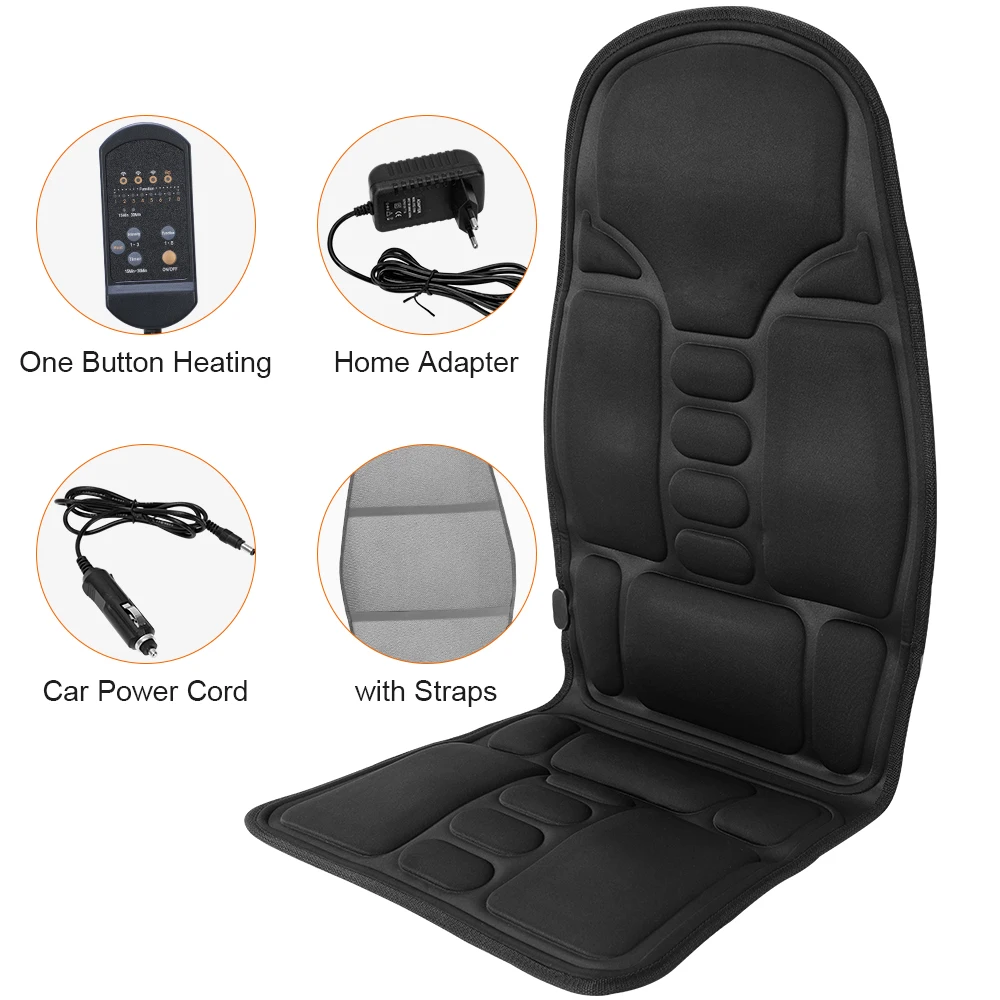 Portable Electric Heated Back Seat Massage Chair Cushion Pad For