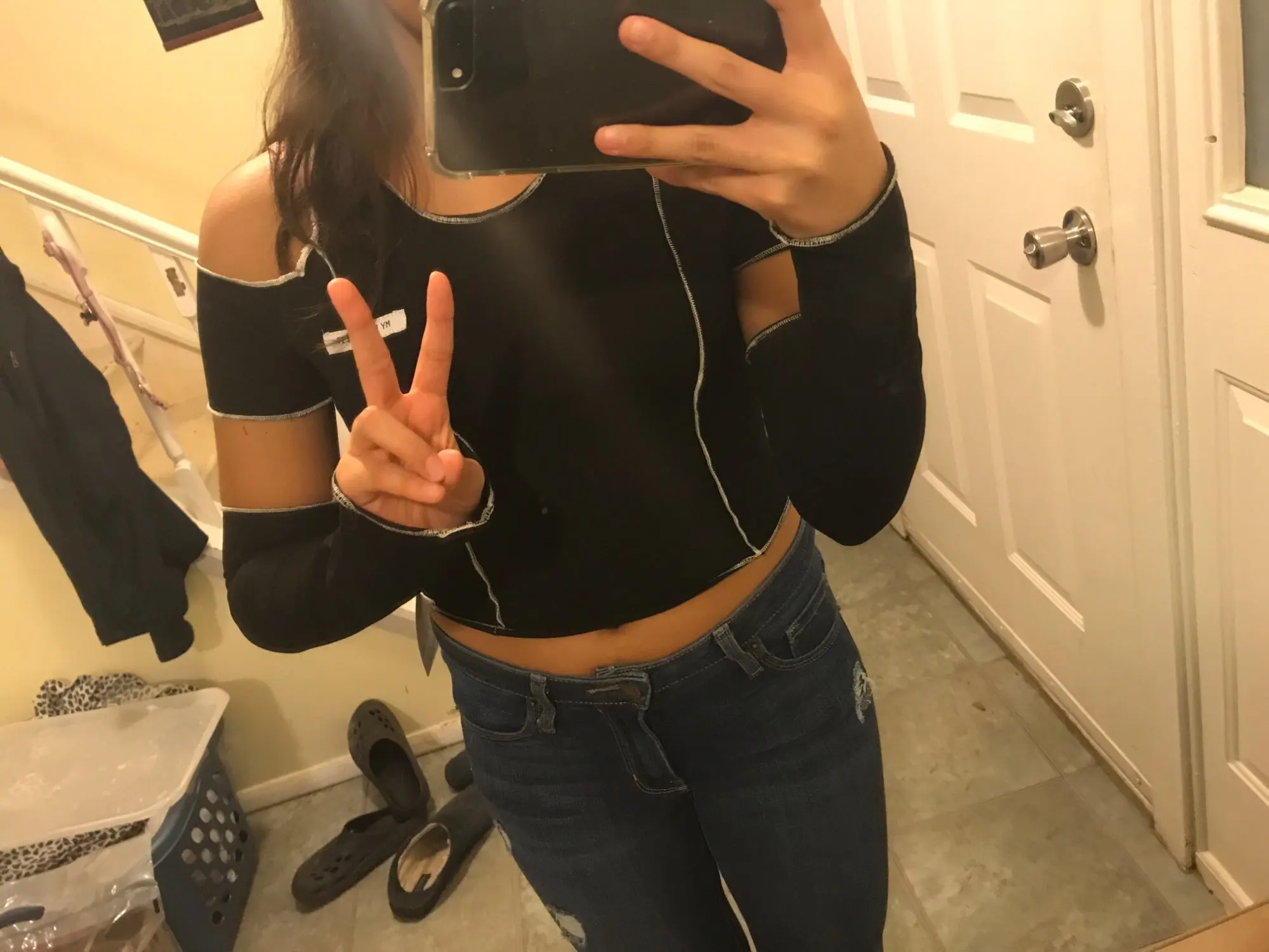 E-girl / Gothic Style Off Shoulder Crop Top photo review