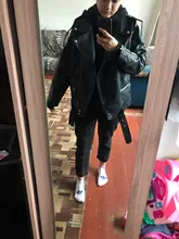 Jacket Coat Fitaylor Faux-Leather Loose Outwear Casual PU Sashes Black Tops Bf-Style