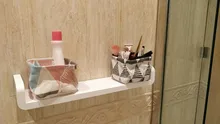 Shelf Bathroom Storage-Rack Shampoo Seasoning Self-Adhesive Kitchen White Wall-Mounted