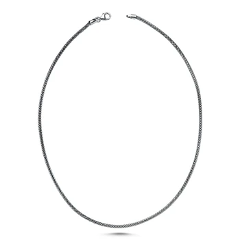 

Silver 925 Sterling 250 Micron Oxidized Flat Popcorn Chain Necklace