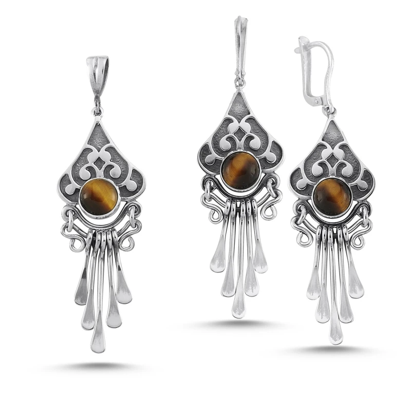 

Silver 925 Sterling Tiger Eye Stone Hand Job Set