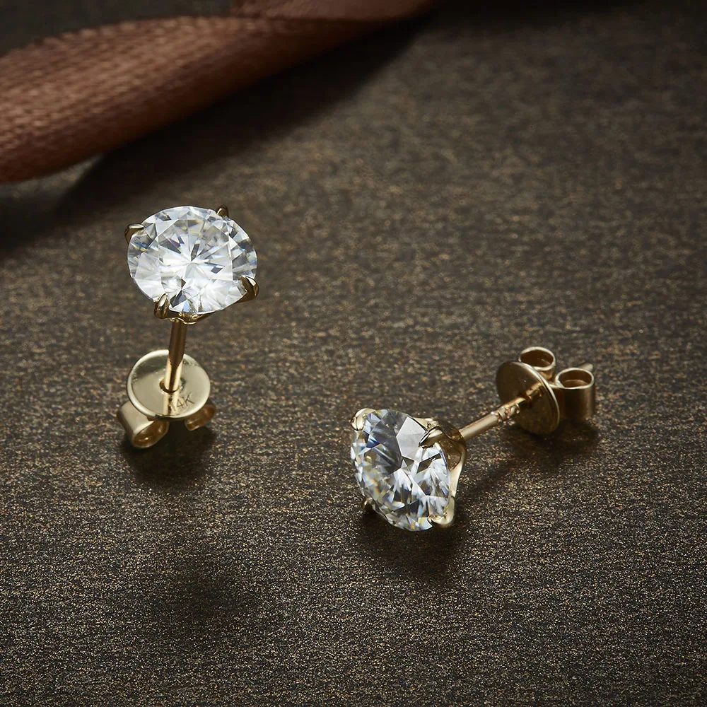 FlipGems Solid 14K 585 Белое золото 4 зубец 0,8 до 4 CT. TW D E цвет Круглый Муассанит серьги-гвоздики с бриллиантами для дам Push Back