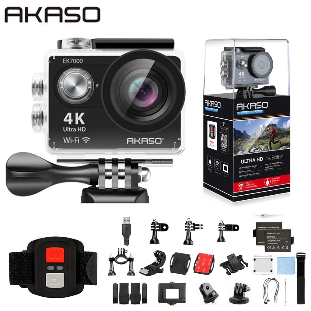 Экшн камера AKASO EK7000 Wi Fi 4K Ultra HD водонепроницаемая DV видеокамера 12 МП Спортивная с