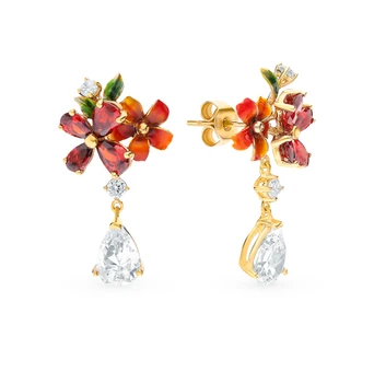 

Silver earrings with cubic zirconia and enamel sunlight sample 925