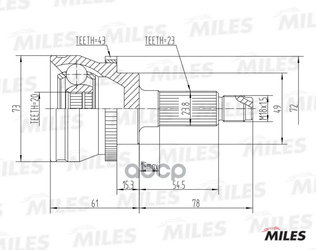 Шрус Opel Agila A/Suzuki Wagon R Ii 1.0-1.3 00-08 Нар. Abs Miles Ga20564 Miles арт. GA20564