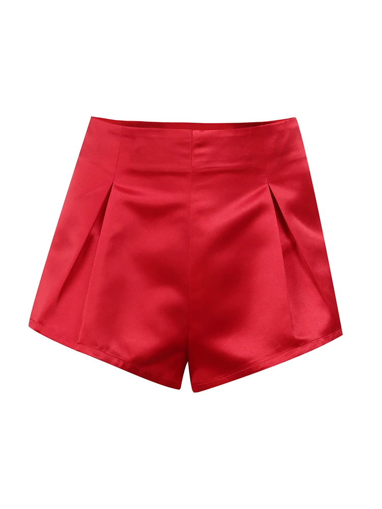 Instunning Y2K Satin Loose Shorts Women Pleated High Waist Solid Casual Short Trousers 2022 Summer Fashion Female Clothing khaki shorts Shorts