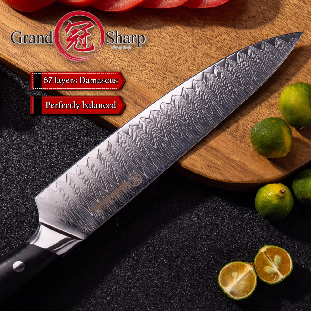 GRANDSHARP Высокое качество " нож шеф-повара японский 67 слоев дамасской VG-10 стали кухонные ножи Кливер нарезки инструменты для домашнего приготовления