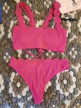 INGAGA-Bikinis de realce para mujer, traje de baño con borde festoneado, bañador de banda Negro, Bikini liso para mujer, ropa de playa 2021