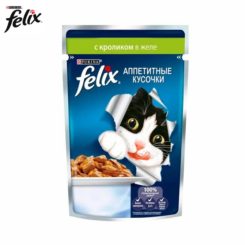 Влажный корм для кошек Felix Аппетитные кусочки с кроликом 85г. | Дом и сад