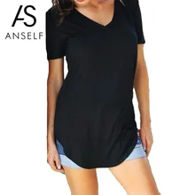 Летняя женские футболка большие размеры s футболка с v-образным вырезом короткий рукав повседневные футболки Женская туника плюс размер 5XL Прямая поставка