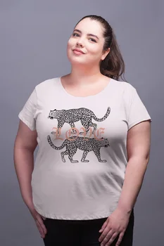 

Angemiel Wear Love Leopard White Women Cotton Large Size T-Shirt