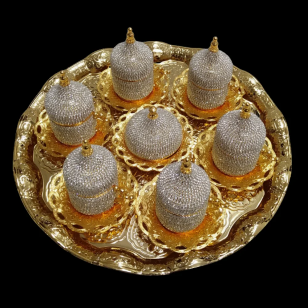 

Handmade Coffee Set Special Production Cup with Swaroski Stone Espresso Turkish Coffee Cup Set Evil Eye Bead Pearl Stone