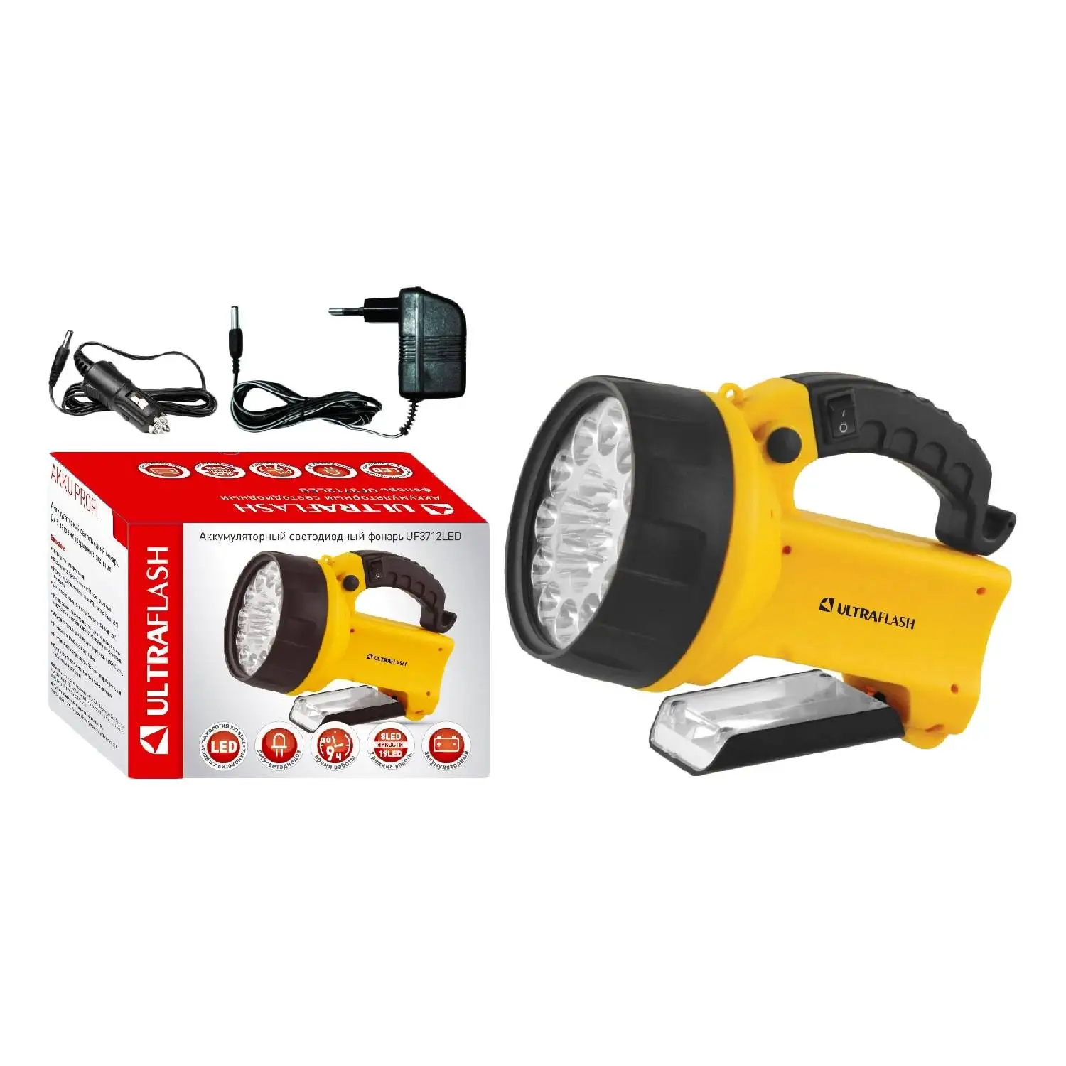 Фонарь поисковый ULTRAFLASH UF3712LED (19 светодиодов, луч 30 м, 70 лм, акк 2 Ач, 8 часов без подзаряда)