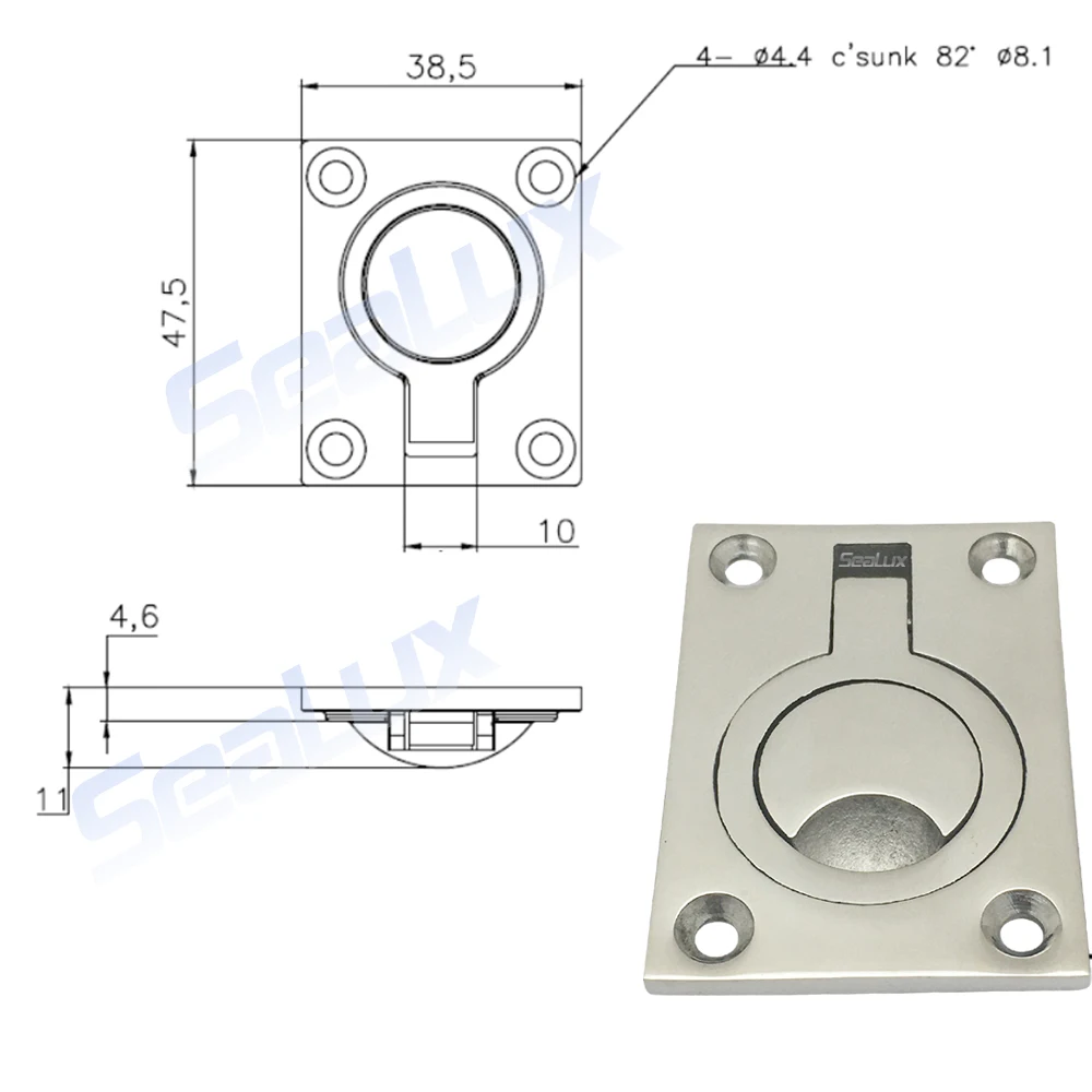 Sealux Marine Grade Edelstahl 316 Boat Flush Lift Ring Griff viele Größen für Boot Yacht – Detail 4