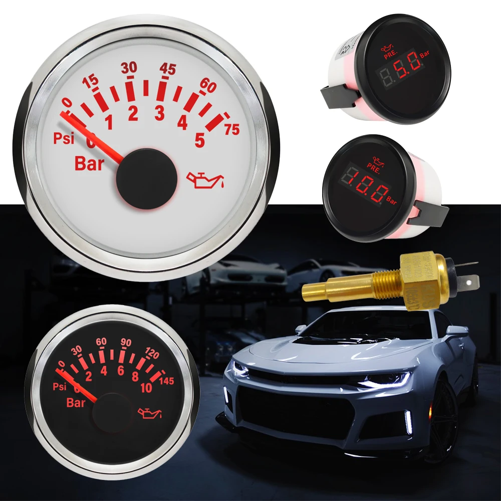 52mm Waterproof Oil Pressure Gauge Meter 0 5bar 0 75Psi 0 10bar 0