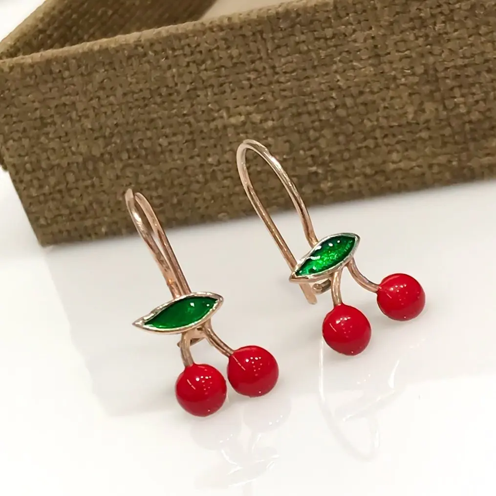 New Cherry Child Tag Silver Earrings