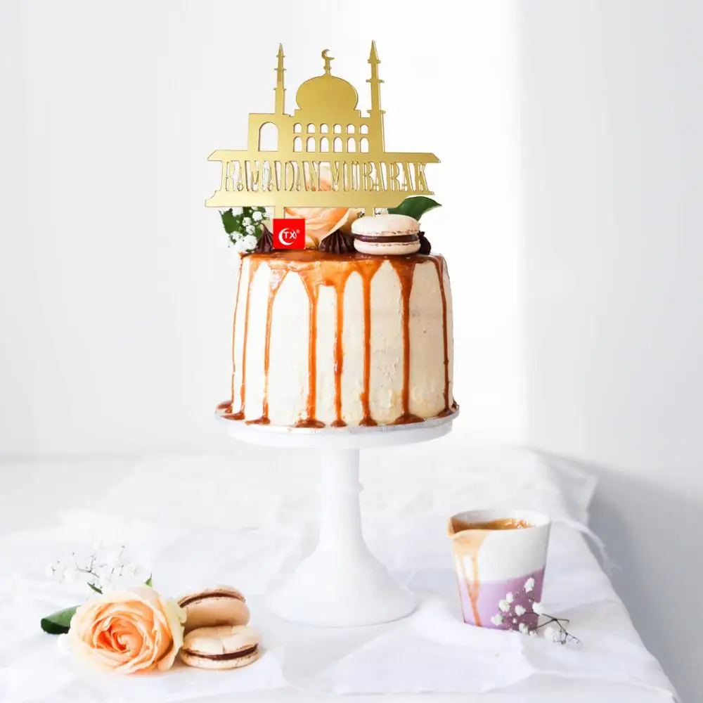 Ramadam Eid Umrah Celebrations Eid Mubarak Gold Glitter Cake Topper