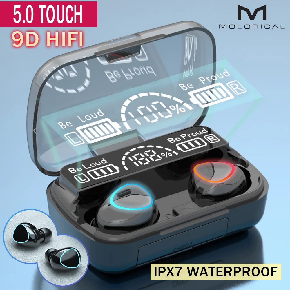 Promoción Auriculares inalámbricos TWS con Bluetooth, cascos impermeables con pantalla HD LED, micrófono Dual, estéreo de graves para juegos Zn7mz1GqEOp