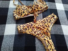 Bikini brasileño de dos piezas para mujer, traje de baño de dos piezas con estampado de leopardo, cintura alta, estilo vendaje, 2021