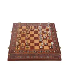 Medieval British Army Metal Chess Set,Handmade Pieces,Original Pearl on Solid Wooden Board and Storage Inside King 9 cm