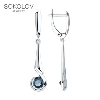 

SOKOLOV Silver drop earrings with stones with blue topaz fashion jewelry silver 925 women's/men's, male/female, long earrings, women's male