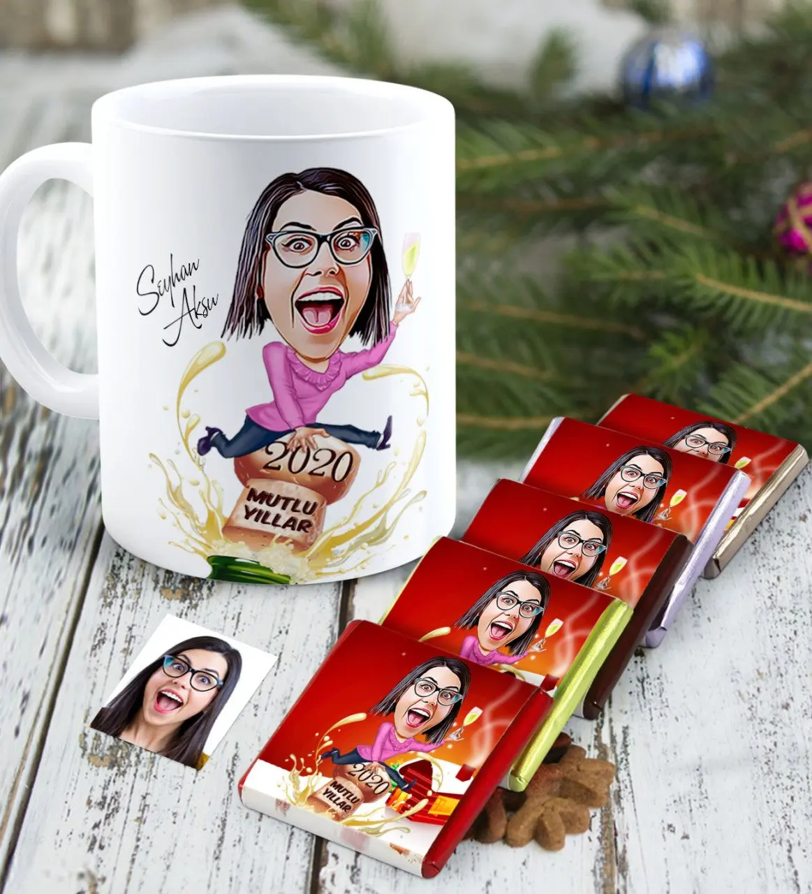 

Personalized Christmas Themed Lady Caricature Of mug And Melody If You Would Chocolate set-6