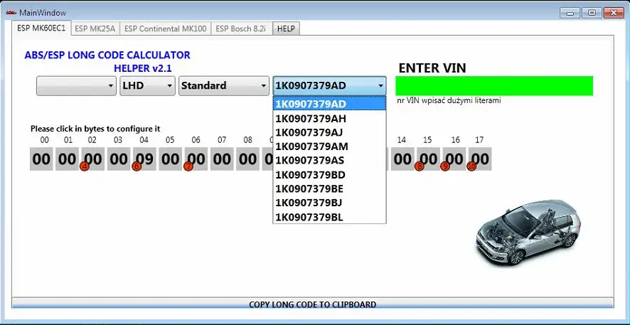 Para vw abs especificador de código longo ajuda de calculadora mk60ec1