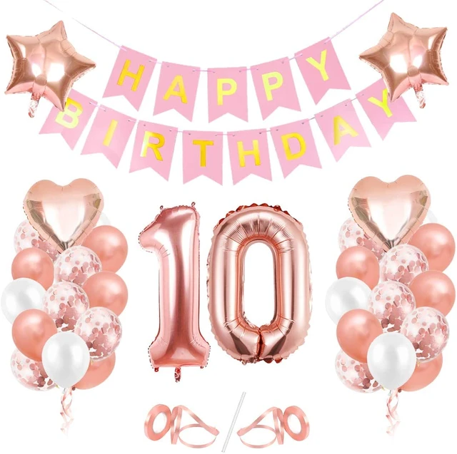 Ballons d'anniversaire 10 ans, banderole de joyeux anniversaire 10 or rose,  décoration d'anniversaire pour 10 filles, ballons confettis et feuille d'or  rose, cadeaux de fête pour filles, femmes et bébé - AliExpress