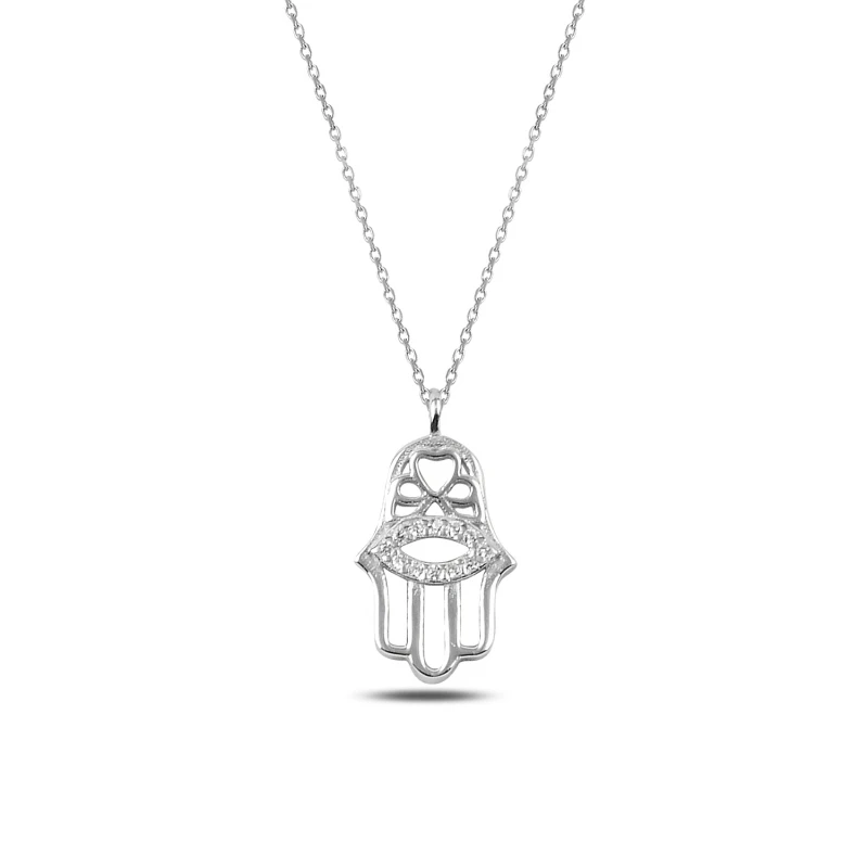 

Silver 925 Sterling Zircon Cubic Zirconia Fatma Master Hand Necklace